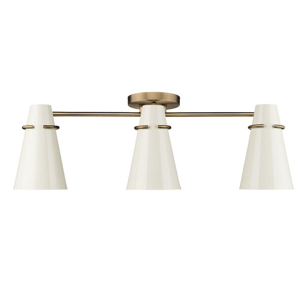 Reeva White and Modern Brass Three-Light Semi-Flush Mount, image 1